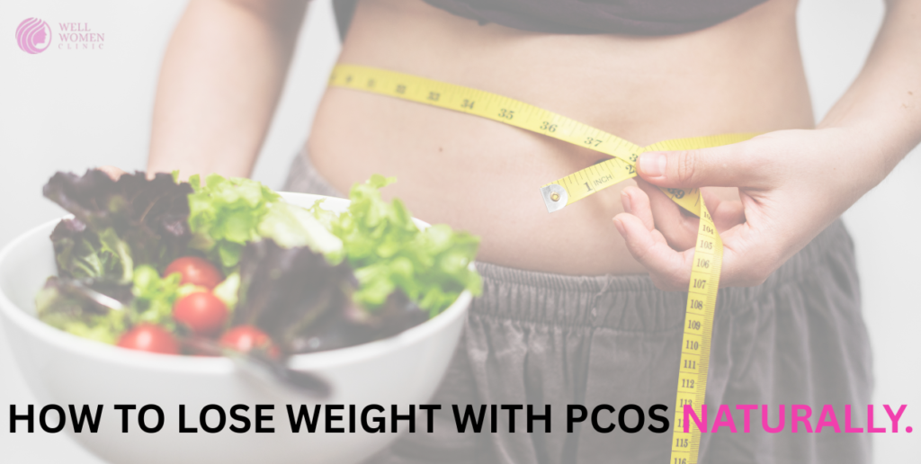 Woman practicing healthy habits for natural weight loss with PCOS through diet, exercise, and stress relief
