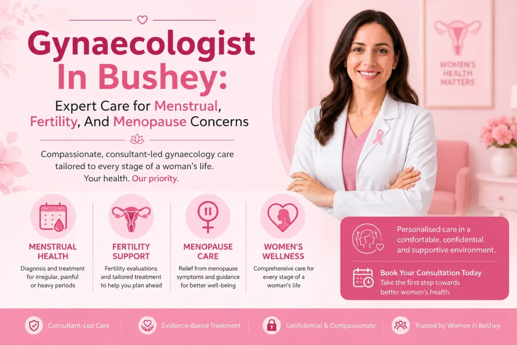 Gynaecologist in Bushey providing expert care for menstrual, fertility and menopause concerns